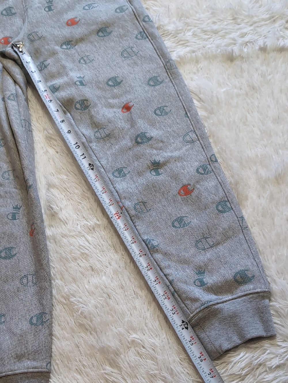 Champion Reverse Weave Grey Allover Blue/Orange Logo Sweatpant Jogger Small - Picture 11 of 11